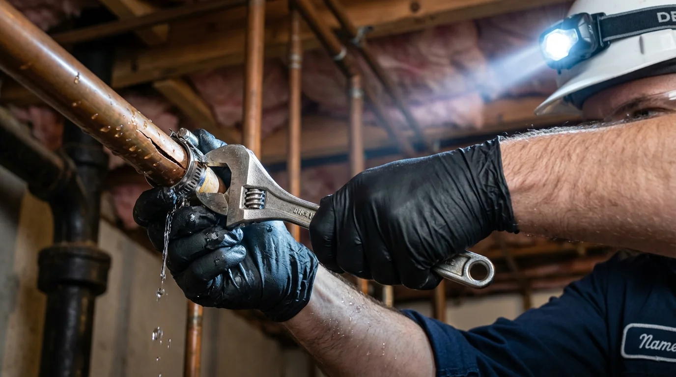 Emergency pipe clamp repair being performed by a Johns Plumbing LLC plumber in Aspermont