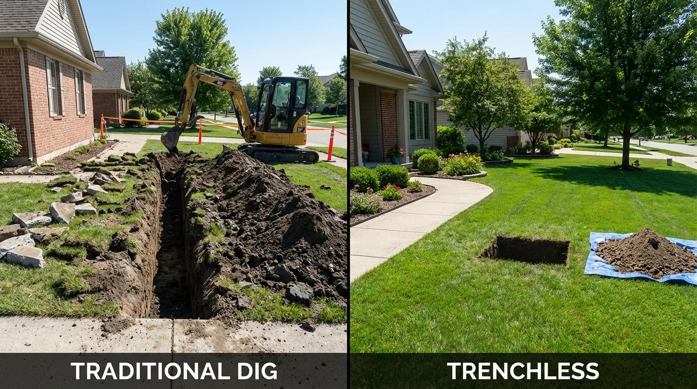 Trenchless sewer repair with minimal yard damage versus traditional excavation in Aspermont, TX